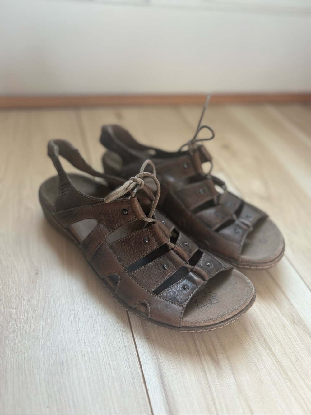 Taos Brown Leather Gladiator Sandals Womens Comfort Lace Up Slingback - Picture 2 of 7